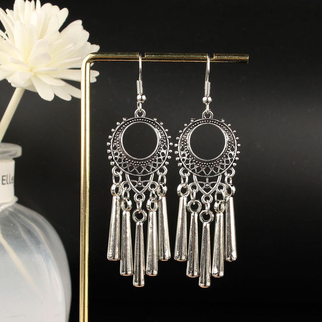 Turquoise Earrings Bohemian Drop Ear Earrings with Tassels, Geometric Alloy, Retro Style, Boastful Ear Accessories