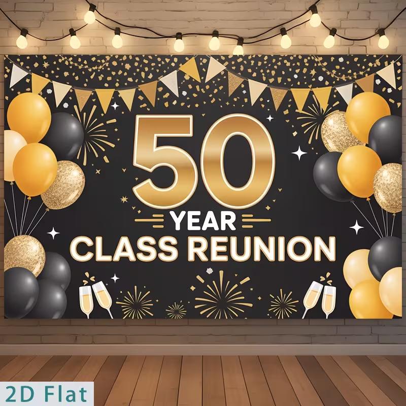 

2D 50th Reunion Celebration Background, Balloon & Champagne Toast De 47.2x31.5inch/120*80cm