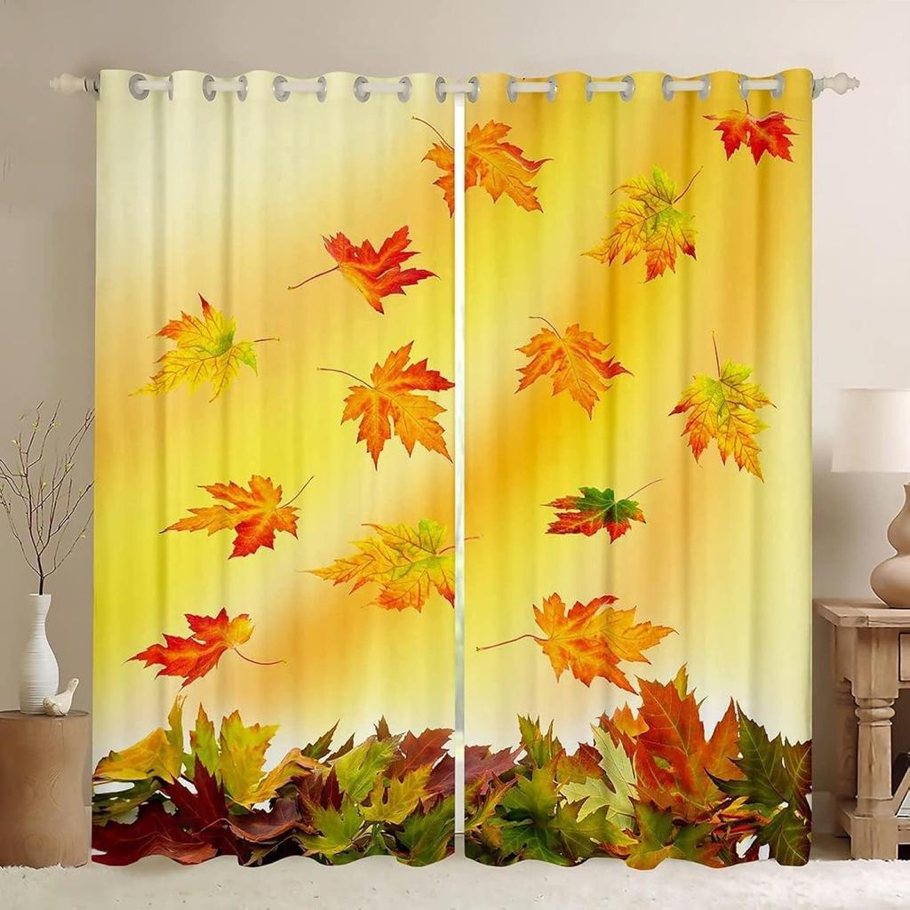 Herbst Ahornblätter Vorhang Herbst Pflanze Natur Szenerie Aquarell Muster Gardinen Küche Schlafzimmer Wohnzimmer Fensterbehandlung Polyester Ideal Für Bereich