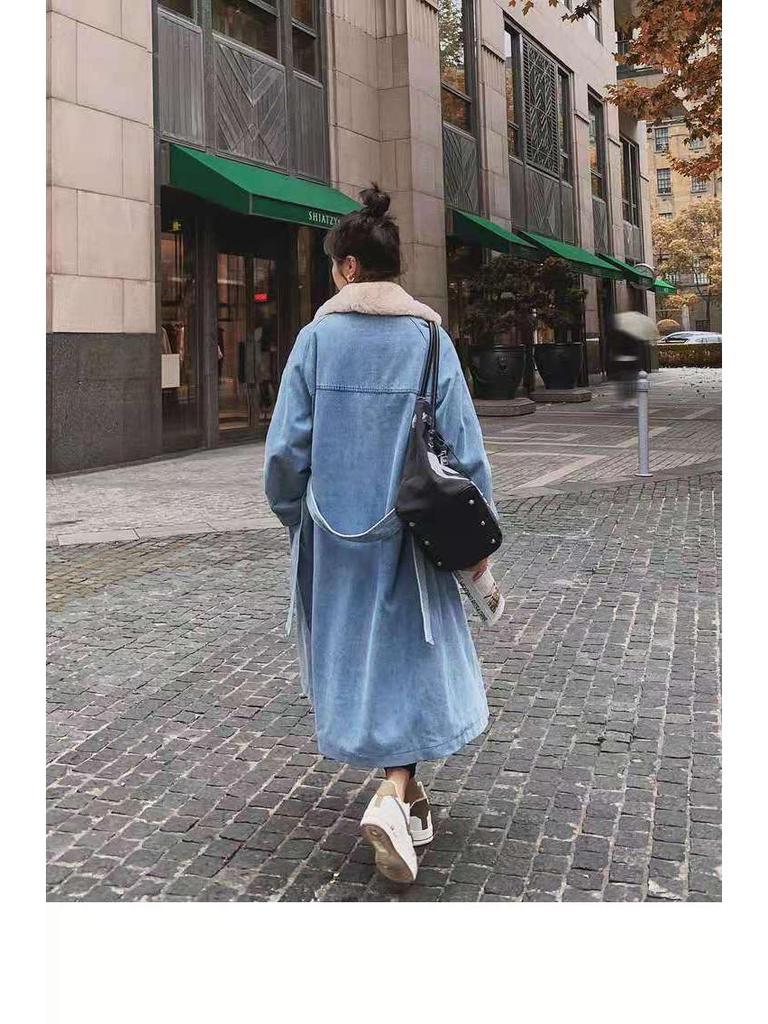 Women's Mid-Length Denim and Lamb Wool Parka (2025 Winter Collection)