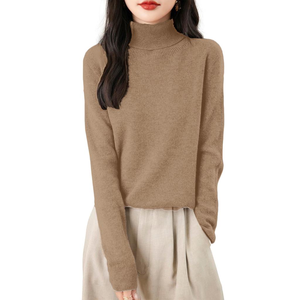 Women's Fashion Turtleneck Pullover Long Sleeve Loose Bottom Knit Sweater