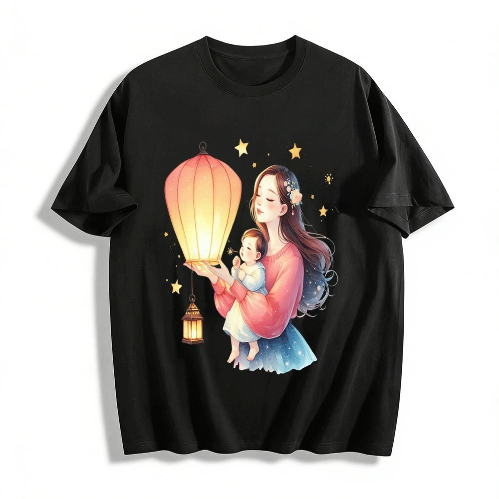 Mother And Baby Lantern Print Casual Adult Top Pure cotton T-shirt XXS