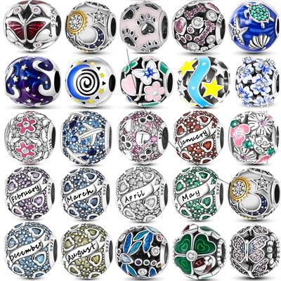 Copper Colorful Round Inlaid Zircon Charms Beads Pendant Fit Original Pandora Bracelet Copper Jewelry Gift