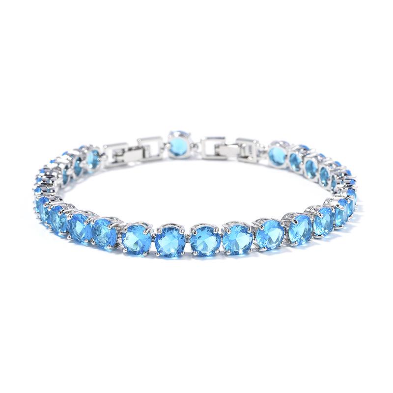 Platinum-Plated Multi-Color Zircon Bracelet - 6mm Diamond Accent for Women