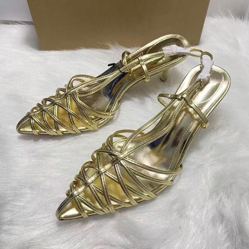 Ins Style Patent Leather Hollow Out Women Sandals Sexy Narrow Band Slingbacks Pointed Toe Thin High Heels Summer Shoes