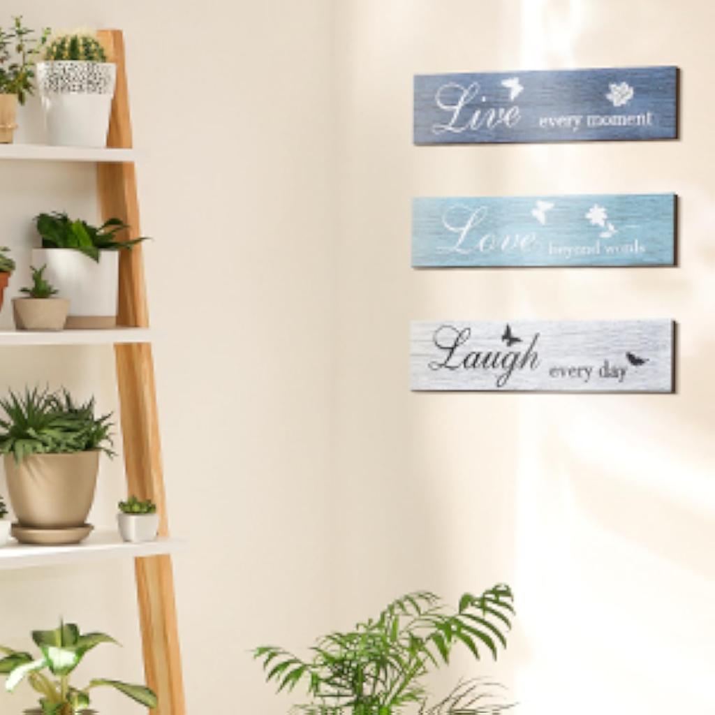 3 Pieces Rustic Wood Sign Wall Decor Live Love Blessed Family and Love Decoration for Home Kitchen Living Room No Frame