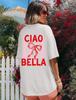 T-shirt Comfort Colors Ciao Bella | Różowa kokardka w stylu boho | Prezent, Koszulka na podróż do Włoch, wakacje we Włoszech