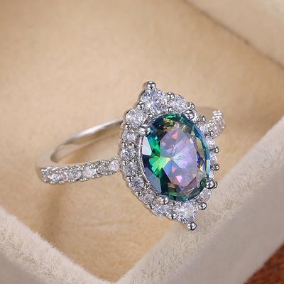 Anel Huitan Marquise Oval Colorido Zircônia Íntima Feminino Lindo Presente de Aniversário de Casamento para Esposa/Mãe/Avó