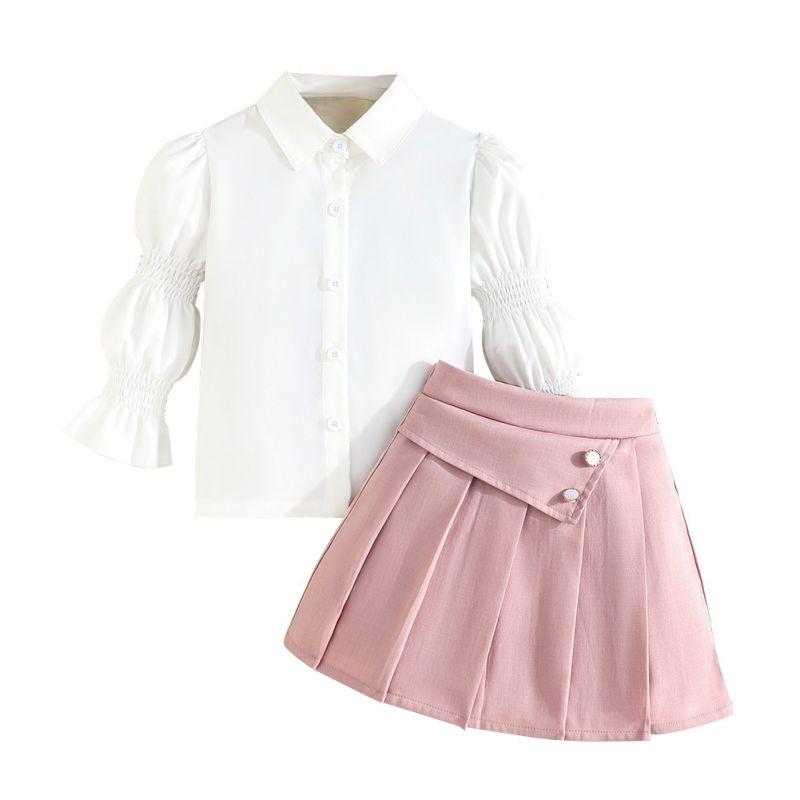 

Комплект детской одежды для девочек 3-13 лет: рубашка с лацканами с длинным рукавом и юбка 8Y