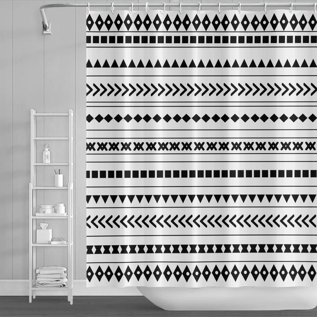 Modern Geometric Shower Curtain Blue Waterproof Shower Curtains Polyester Bath Curtain Bathroom Textured Fabric Machine Washable