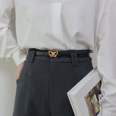 Cinto com Fivela de Borboletas Metálicas Cinto Feminino de Couro Sintético Versátil Cor Sólida Cinto de Cintura Vestido Camisa Blusas Cós