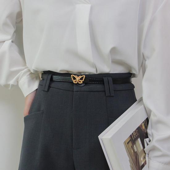 Metal Butterflies Buckle Belt Imitation Leather Women Belt Versatile Solid