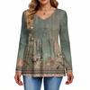 Women's Casual Fashion V-Neck Button Retro Floral Print Long Sleeve Top