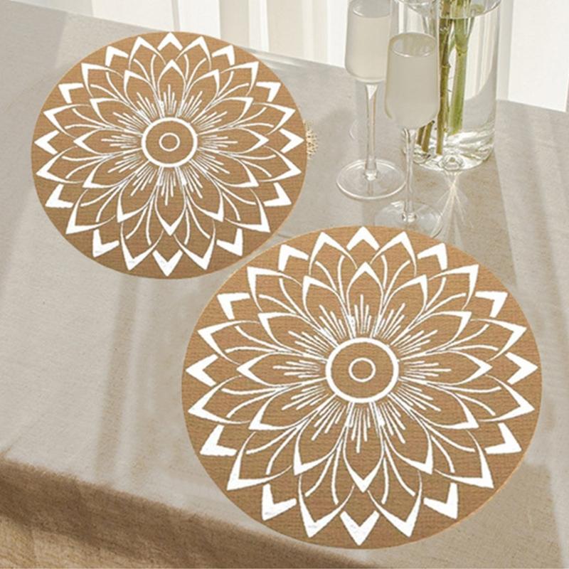 Non-Slip Round Placemats Decorative Dinner Table Mat Dual-Sided Waterproof Insulated Placemat Printed Western Food Mat