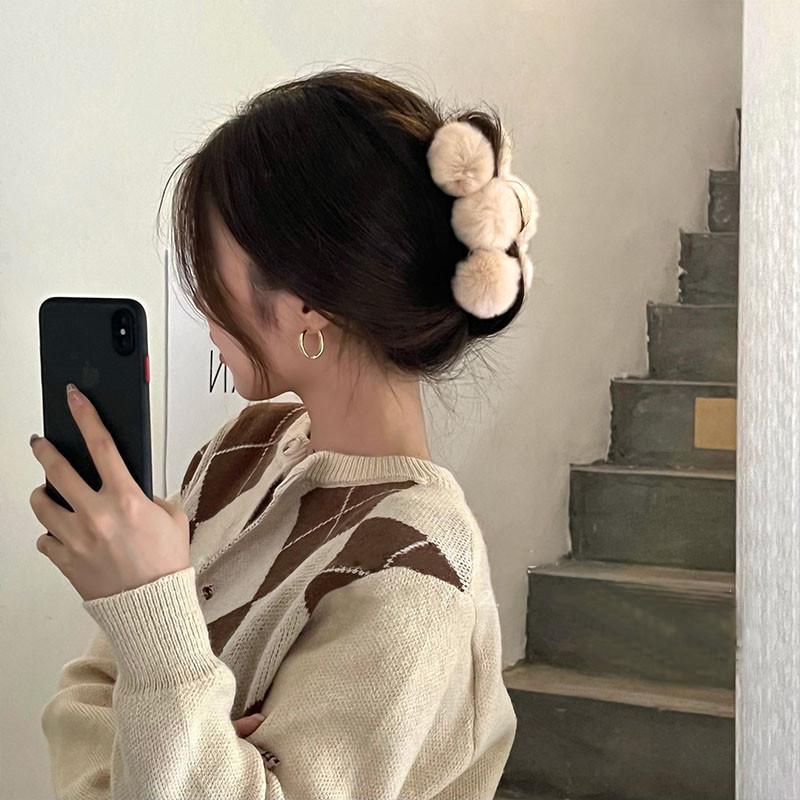Japanese and Korean Rex Rabbit Hairball Hairpin Temperament Plush Grab Clip Autumn and Winter Extra Large Hair Volume Shark Clip