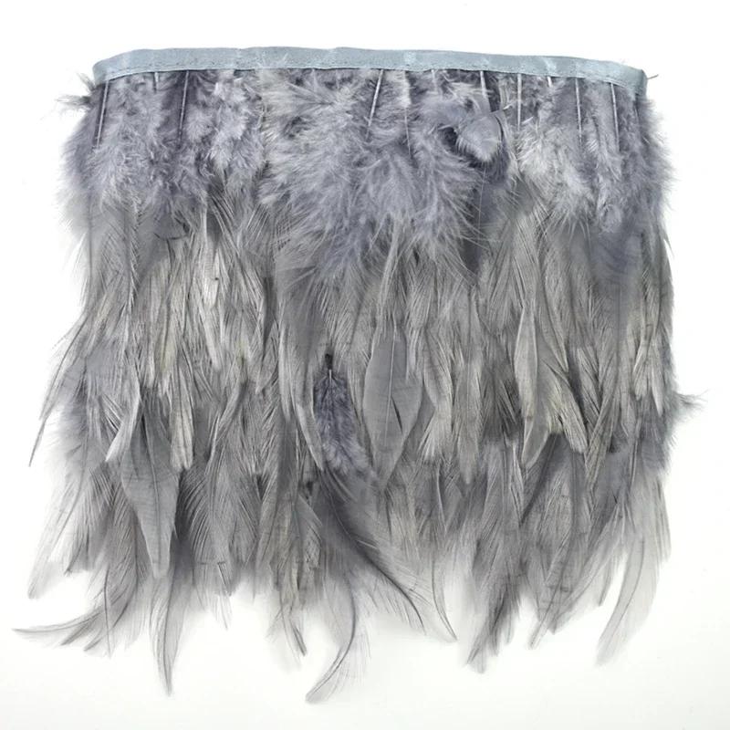FeatherColored Pheasant Feathers On Tape Trim Fringe White Black Rooster Chicken Feather Skirt Trims Clothes Ribbon Sewing Handicrafts