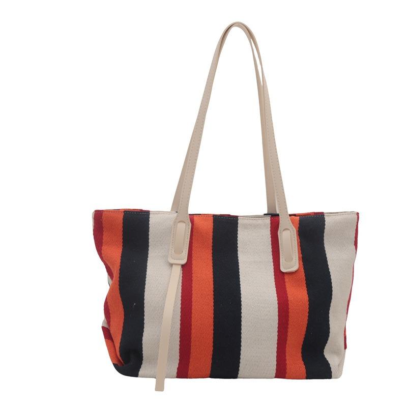 Tide tote bag women's new contrasting color striped shoulder bag large capacity fashion women's bag