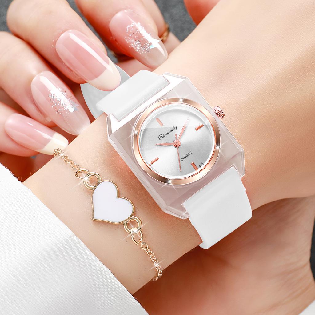 Xiaomi 6PCS Fashion Rectangle Women Watches Heart Bracelets Set Silicone Band Ladies Quartz Wristwatches Relogio Feminino(Without Box)