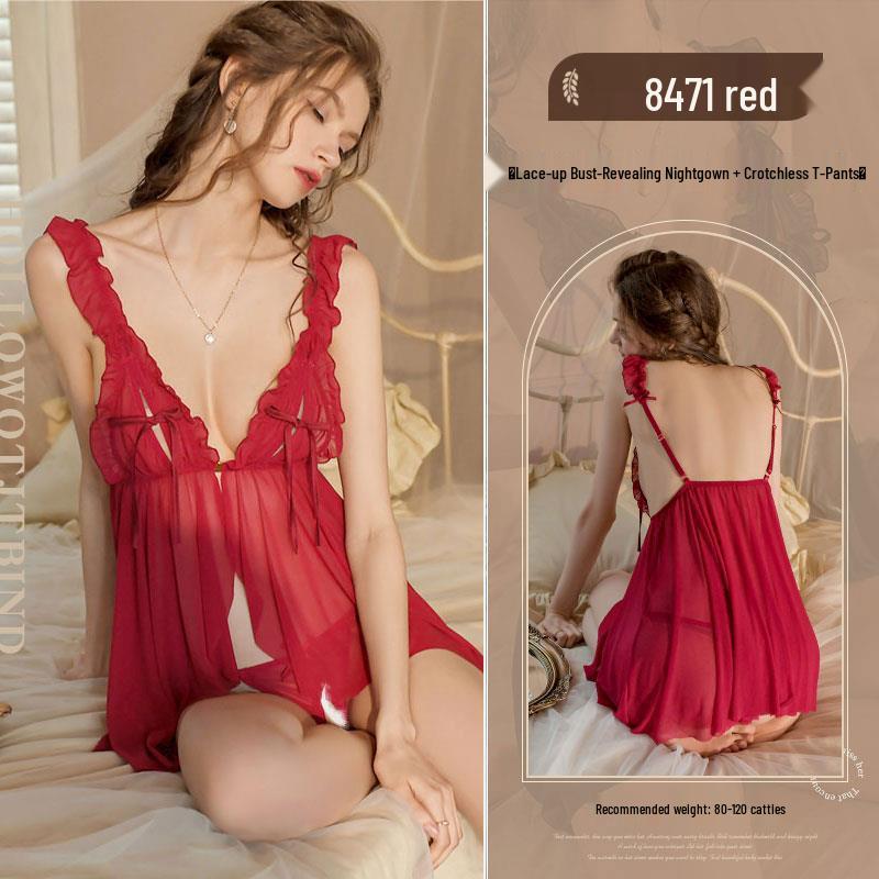 Enxi Women's Plus Size Lace Mesh Nightgown - Strappy, Sheer, Sexy Sleep Dress