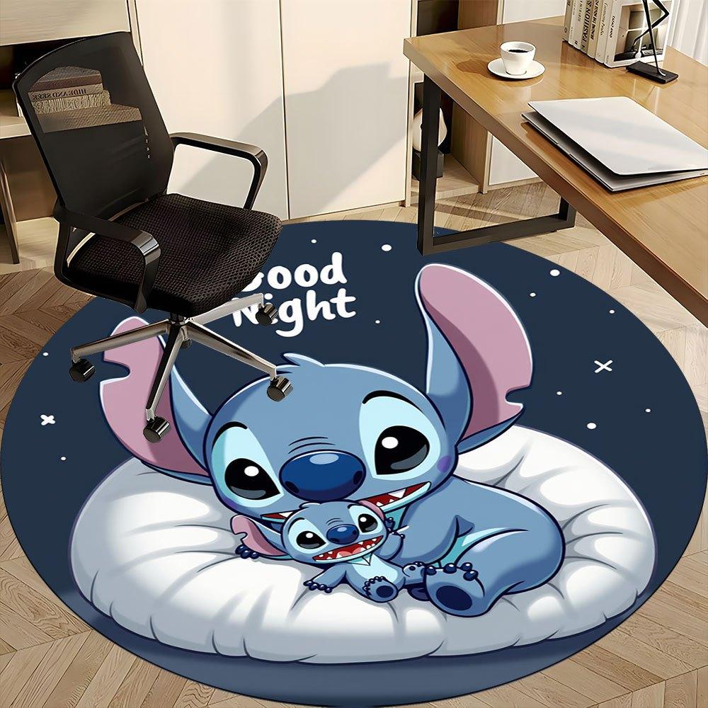 

1pc Good Night Stitch & Scrump Round Rug - Cute Cartoon Design, Non-Slip Office Carpet for Under Desk, Bedroom Decor, Living Room Flooring, Home Gift 80cm by 80cm