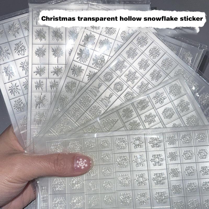 Flocon de neige creux transparent Feux d'artifice Cheval Autocollants pour ongles Pochoir aérographe Année du Cheval Série Nouvel An Décoration Autocollant pour ongles