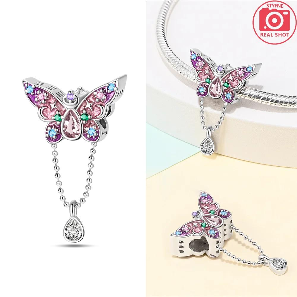 Springtime Copper Gem Butterfly Dragonfly Flowers Charms Pendant Fit Pandach Original Bracelets Diy Little Fresh Jewelry