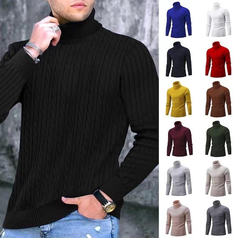Autumn and Winter Men's Solid Color Turtleneck Sweater European Size Fashion Twist Pullover Bottoming Sweater