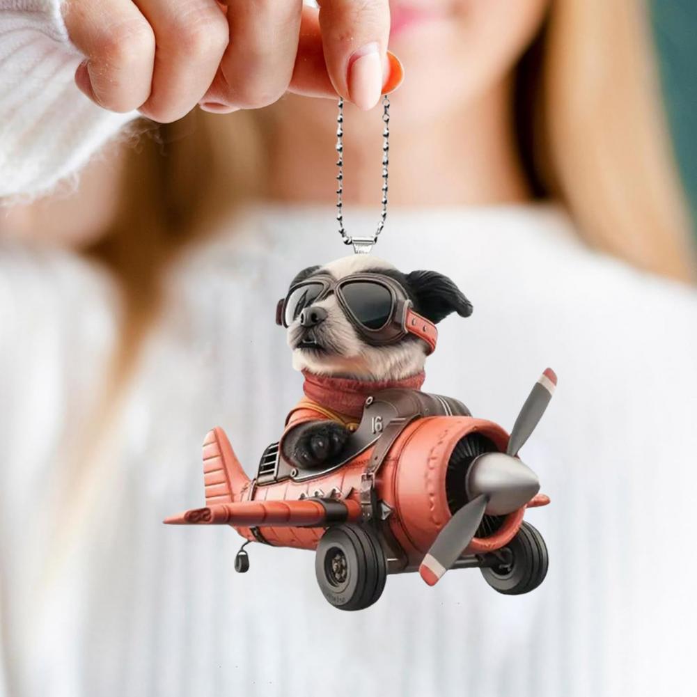 Airplane Dog Hanging Decoration Acrylic Animal Pendant 2D Flat Home Christmas Tree Car Rearview Mirror Puppy Hanging Ornament