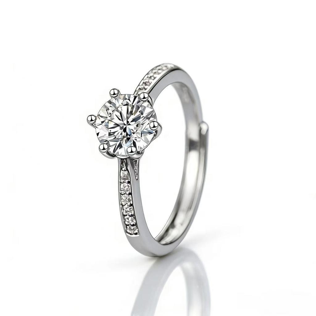 Women's Adjustable Six-Prong Simulated Diamond Engagement Ring