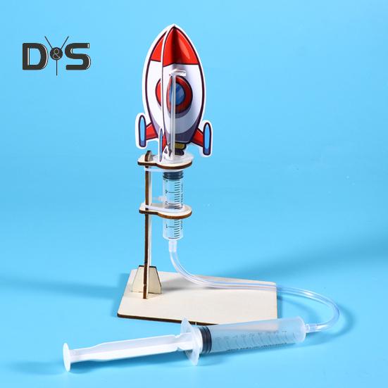 1 Set DIY Rocket Launcher Model Kit Handmade Wooden Puzzle Air Powered Rocket Building Crafts Kids STEM Educational Science Experiment Toy