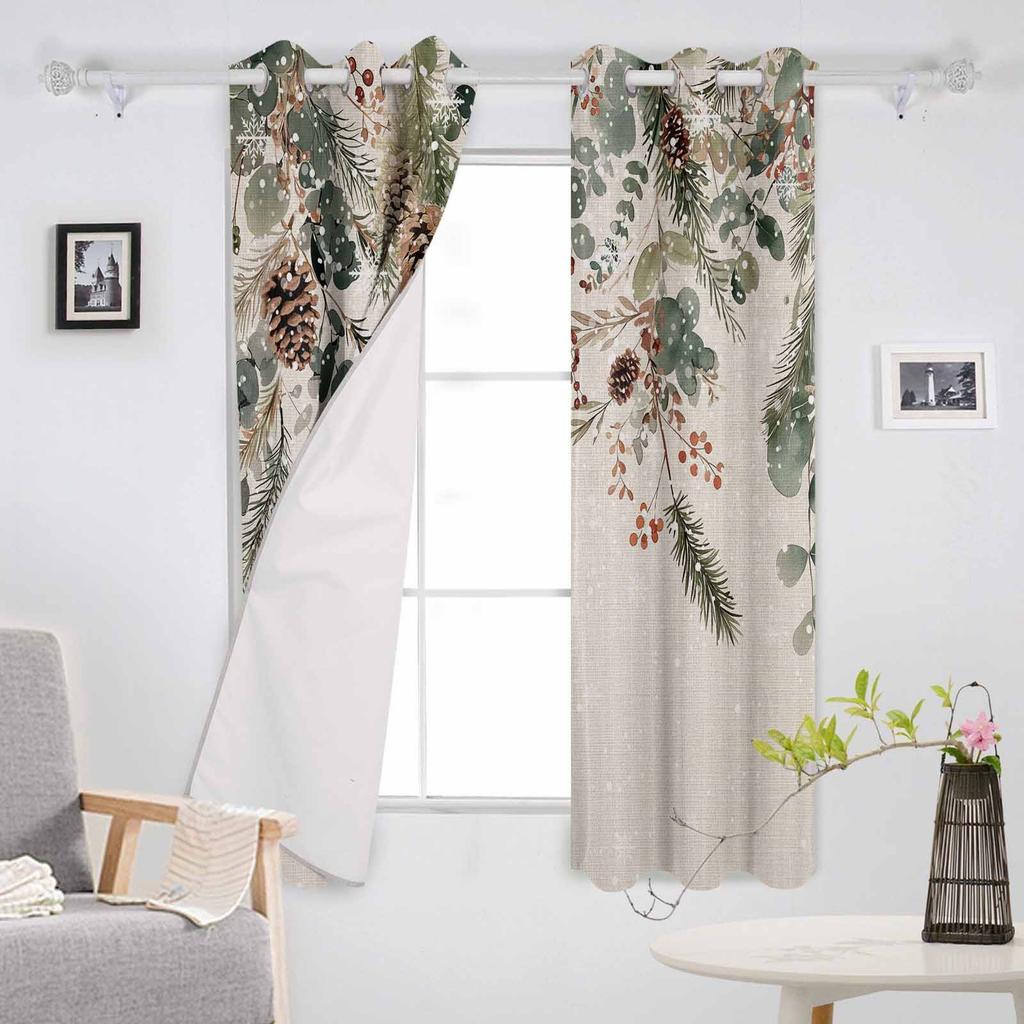 Rośliny Świąteczne Liście Sosny Jagody Orzechy Laskowe Zasłony Zaciemniające Do Salonu Sypialni Dekoracja Okienna Żaluzje Zasłony