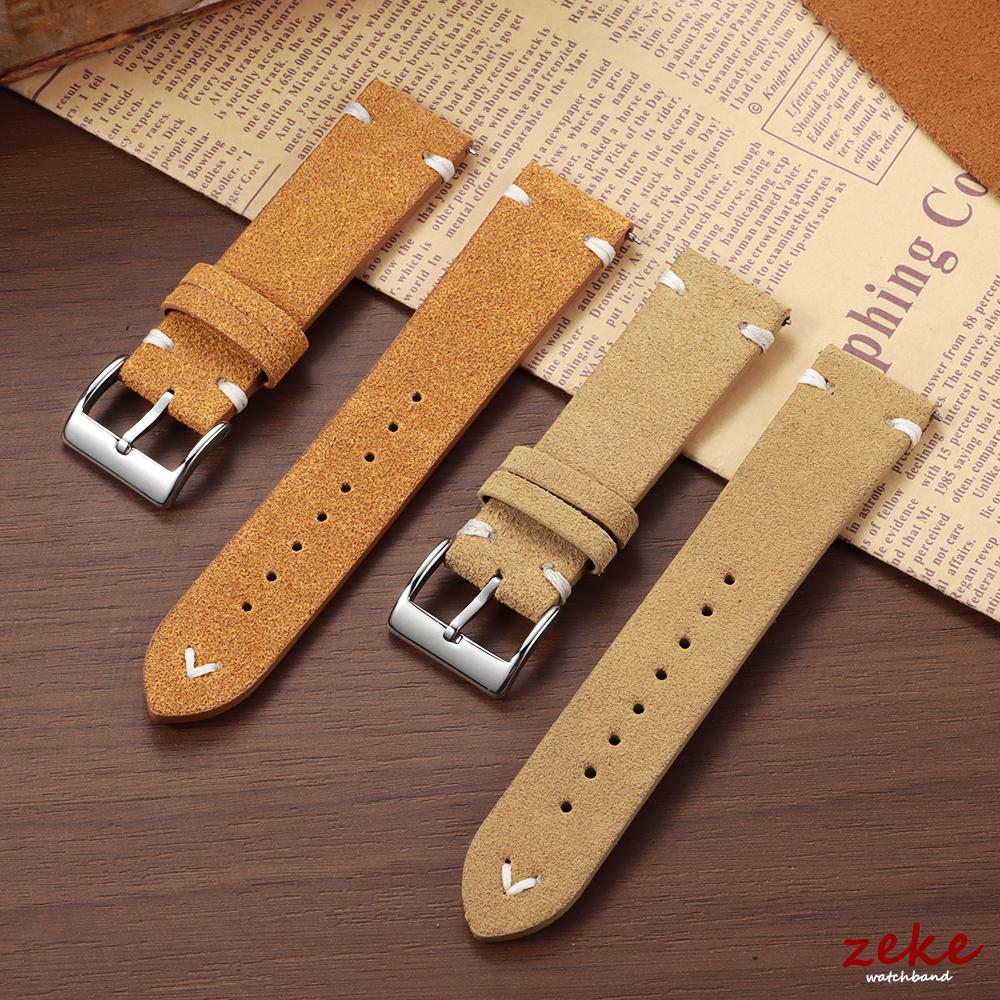 Stitching Suede Leather Watch Strap 18mm 20mm 22mm for Samsung Galaxy Watch7/6/5/4 Vintage Brown Quick Release Bracelet Straps
