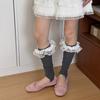 Foot Treading Pile Socks Summer Lace Edge Solid Color Boneless Socks Mid-calf Socks for Women