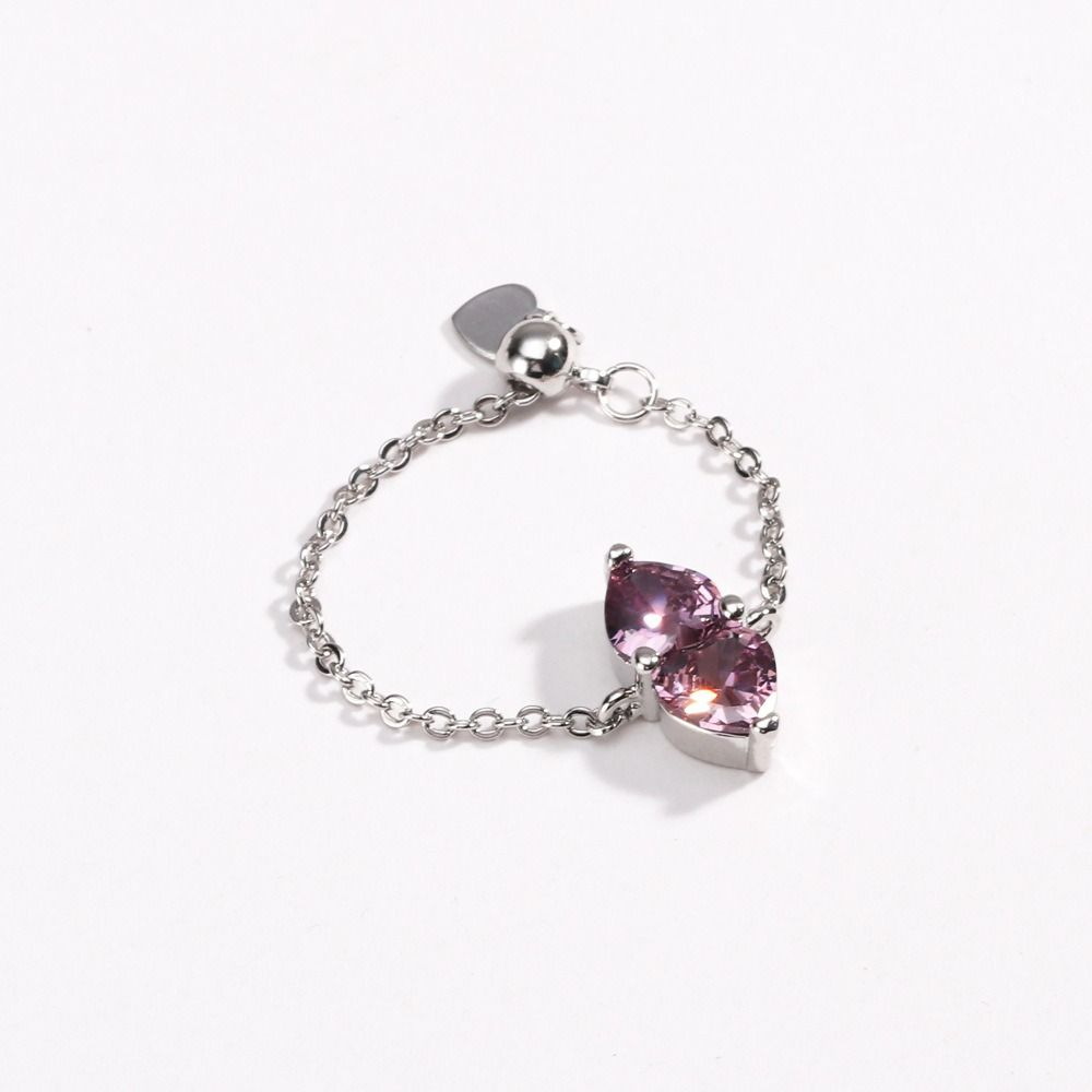 Double Heart Adjustable Chain Ring Minimalist Elegant Women Link Chain Ring Exquisite Simple Finger Jewelry Girls Gift