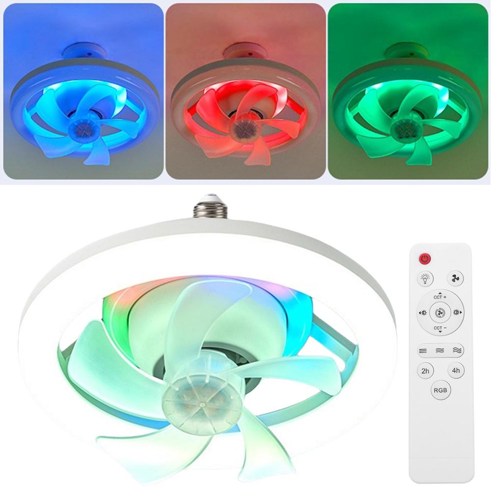 Ceiling Fan LED Lamp with E27 Base 3 Speed LED Bulb Ceiling Fan Silent Chandelier Ceiling Fan Remote Control for Bedroom Kitchen