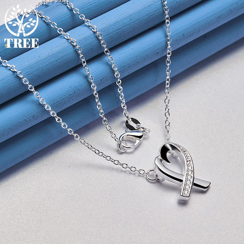 925 Sterling Silber 18 Zoll Kette Herz AAA Zirkon Anhänger Halskette Schmuck
