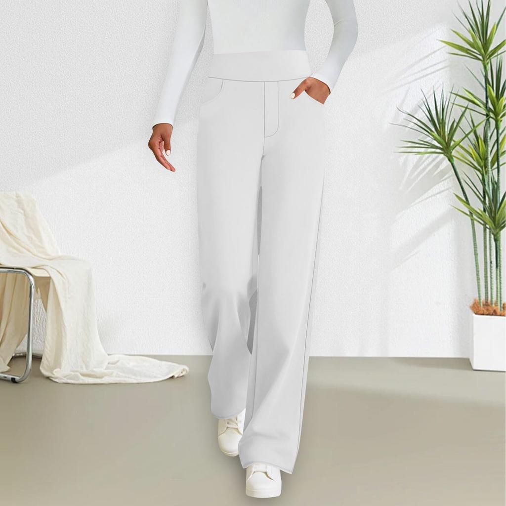 Women's Fashion Straight-Cut Wool Blend Casual Stretch Elastic Waist Loose-Fit Pants