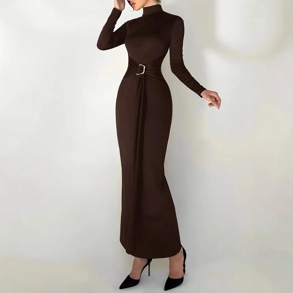 Women's Temperament Elegant Slimming High Waist Knit High Neck Solid Colour Dresses