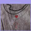 Gothic Vintage Heart Pearl Cross Pendant Necklace With Alloy Chain For Women