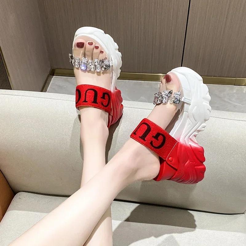 2021 New Summer Fashion Women Wedges Sandals Beach Casual Woman Platform Open Toe Shoes Ladies All-match Rhinestone Sandals