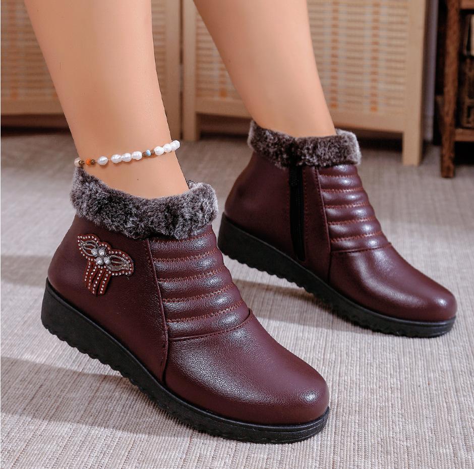 Winter velvet shoes cotton shoes warm middle grandmother short boots thickened flat snow boots