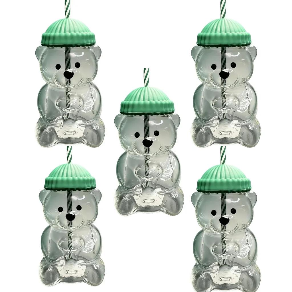 New For Starbucks Cute Animal Bear Straw Glass Transparent Glass For Men Women Birthday Christmas Gift Milk Tea Cup With Straw