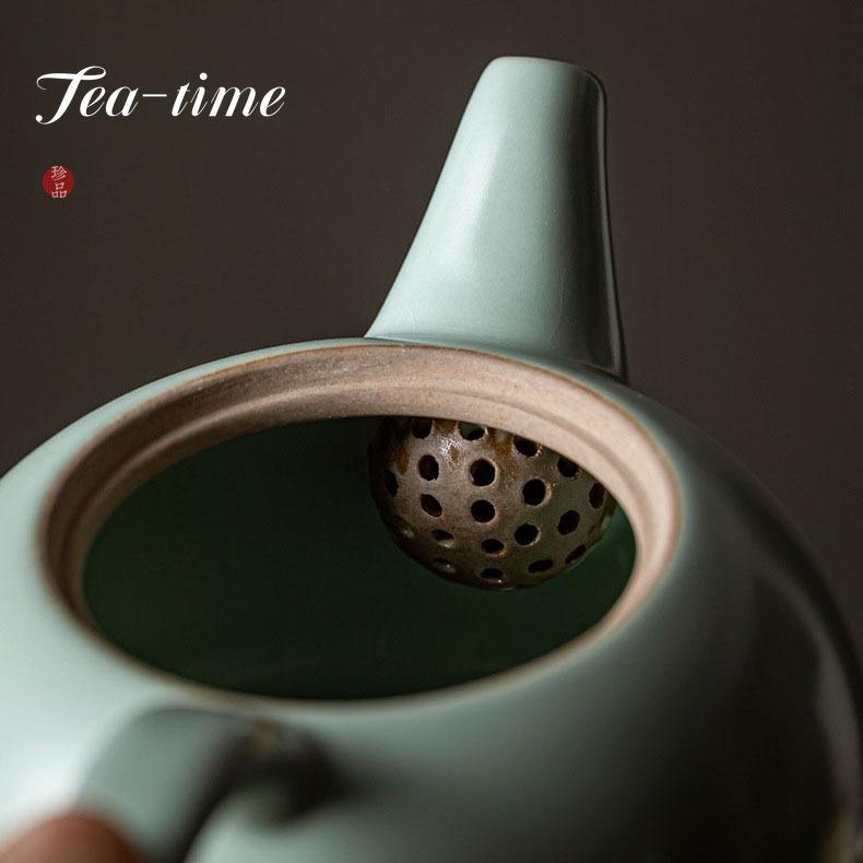 130ml Boutique Ru Kiln Ceramic Teapot Azure Porcelain Open Piece Can Raise Single Pot Retro Kung Fu Tea Hand-held Pot Gift Box