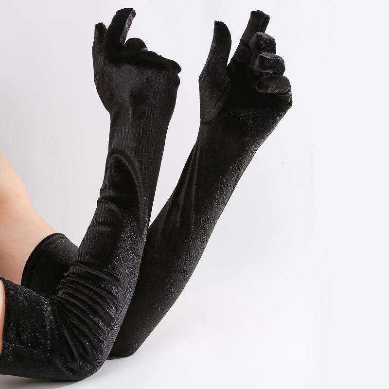 1 Paar Damen Flauschige Elegante Samt Unifarbene 53cm Lange Handschuhe Vollfinger Abendkleid Etikette Bühnenauftritt Partyhandschuhe