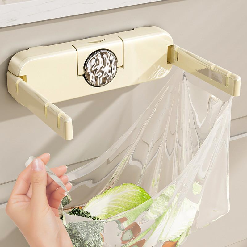 Plastic Trash Bag Holder Wall Mount With Foldable Design For Kitchen And Bathroom Storage