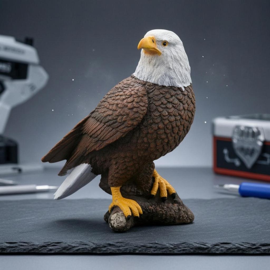 Bald Eagle Figurine with Base Realistic Craggy Carved for Bird Lovers,