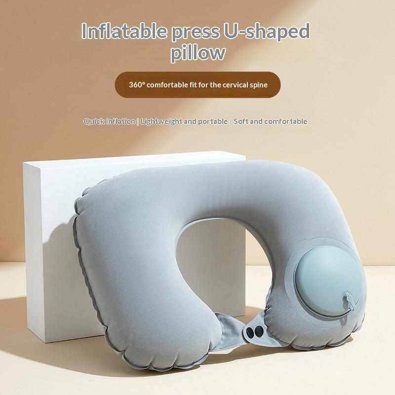 Flocking Inflatable Portable Neck Pillow That Can Be Stored And Self Filled Suitable For Outdoor Travel Business Trips Camping