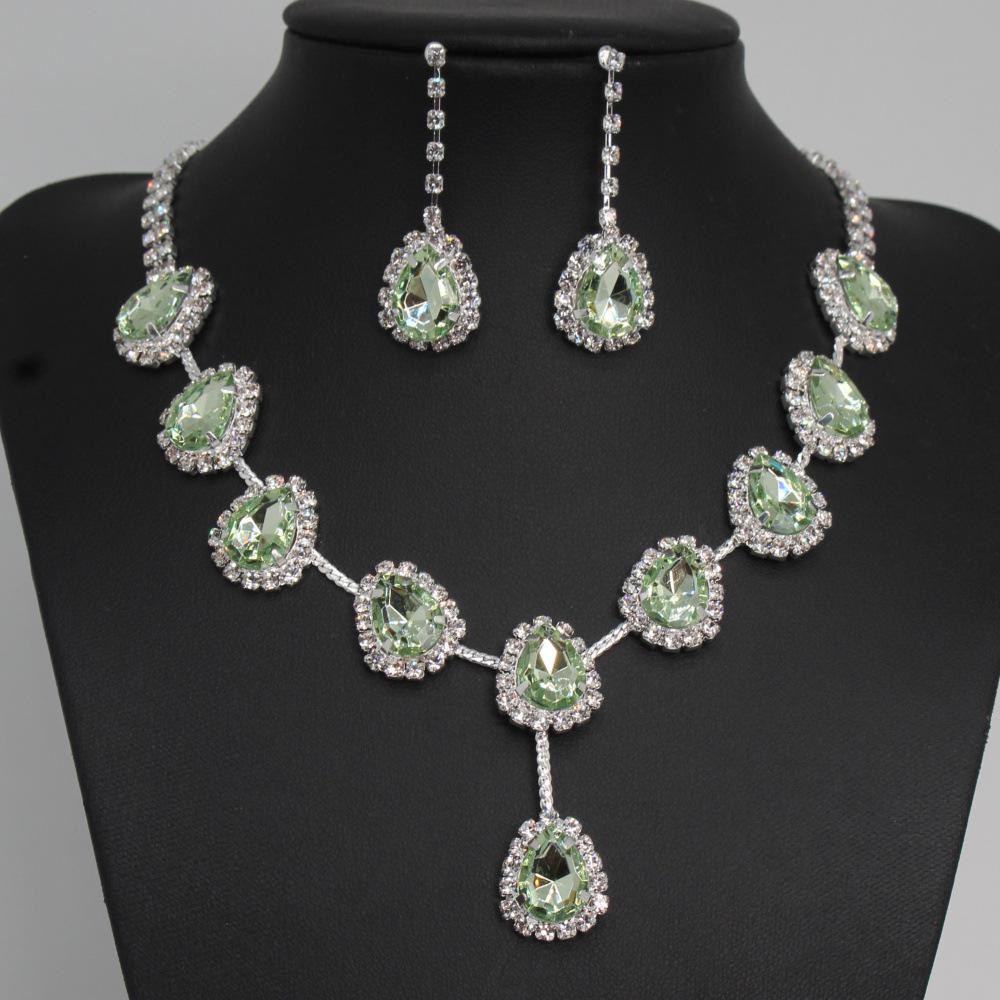 European & American Fashion Colored Diamond Teardrop Necklace & Earrings Set - Bridal Jewelry
