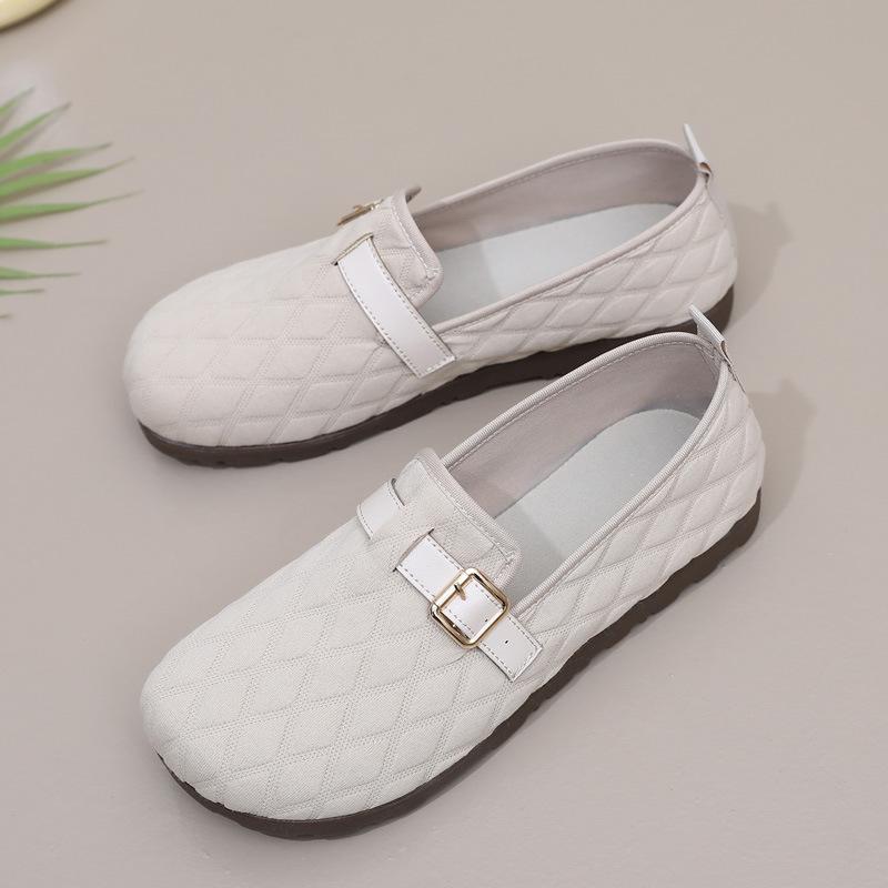 

Xiaoxiangfeng flat-soled Doudou shoes for women s 2025 spring new comfortable soft-soled work shoes, lazy people pedal mother shoes 35 бежевый