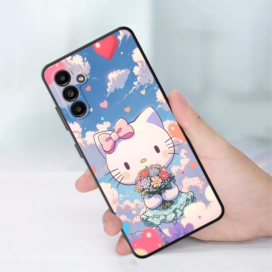 Sanrio Hello Kitty And Cinnamon Roll Case for Samsung Galaxy A05 A04 A30 A15 A03 A50 A40 A16 A70 A06 A10 A12 A20 A13 Black Soft